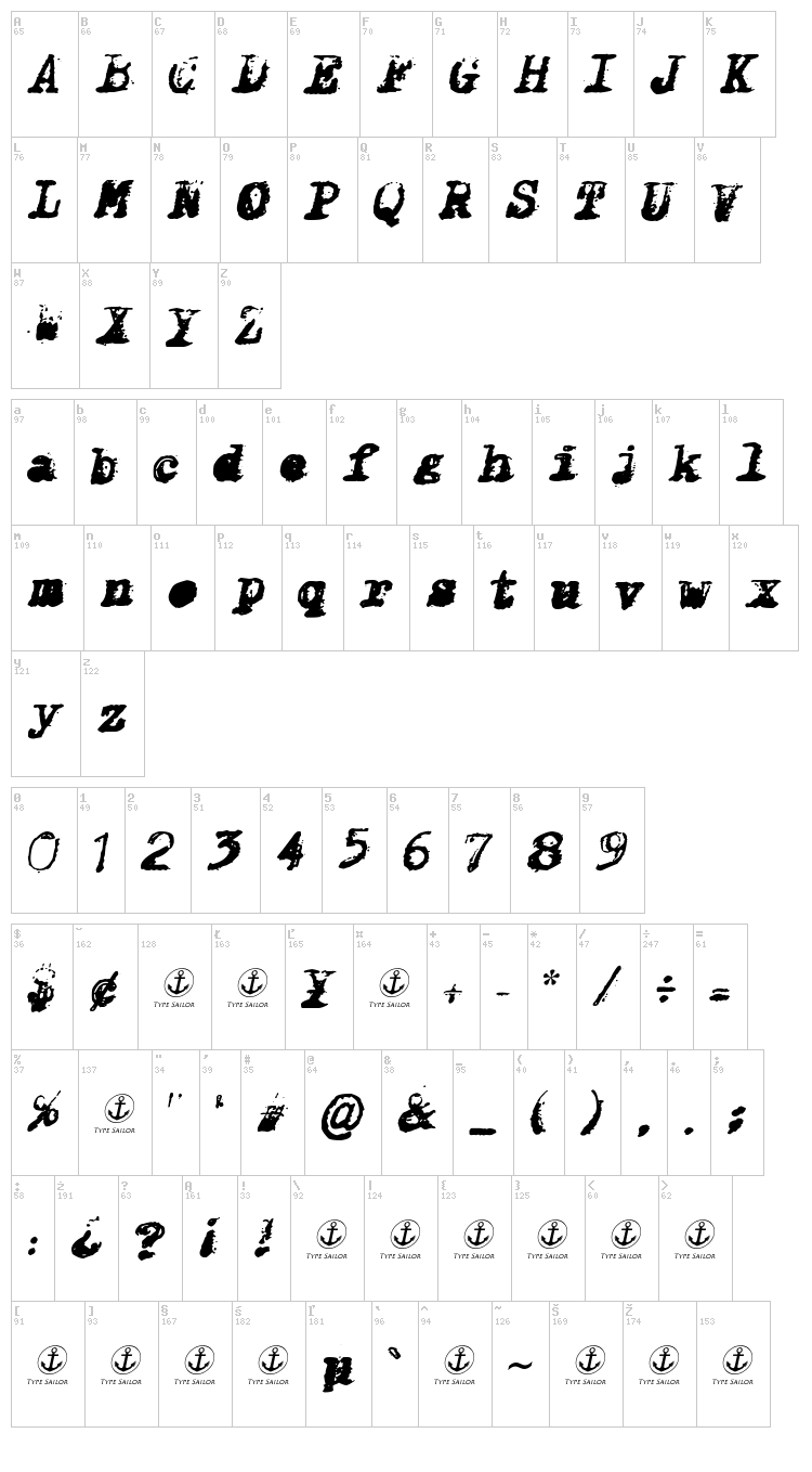 X-Classified font map